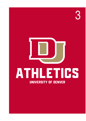 DU Athletics logo, 3-color crimson background variant, cell 3