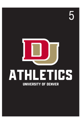 DU Athletics logo, 3-color black background variant, cell 5