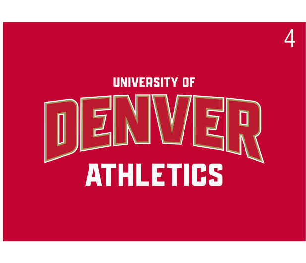 University of Denver Athletics wordmark, 3-color crimson background variant, cell 4