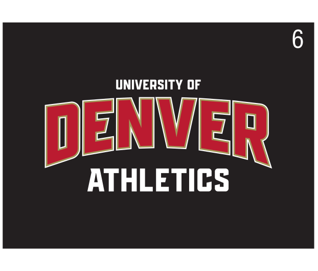 University of Denver Athletics wordmark, 3-color black background variant, cell 6