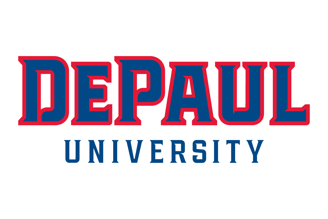 DePaul University, stacked wordmark, red/blue variant, cell 17