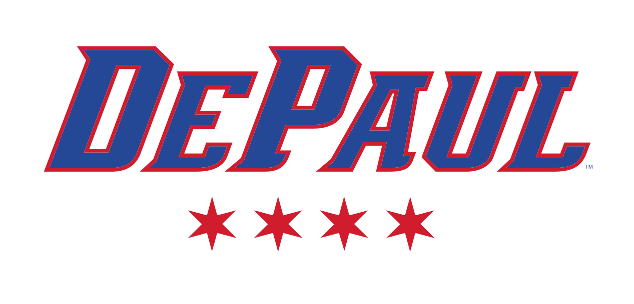 DePaul wordmark with stars, color variant, cell 9