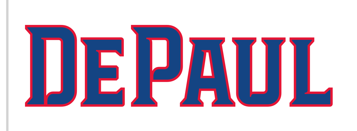DePaul, blue wordmark with red outline variant, cell 16