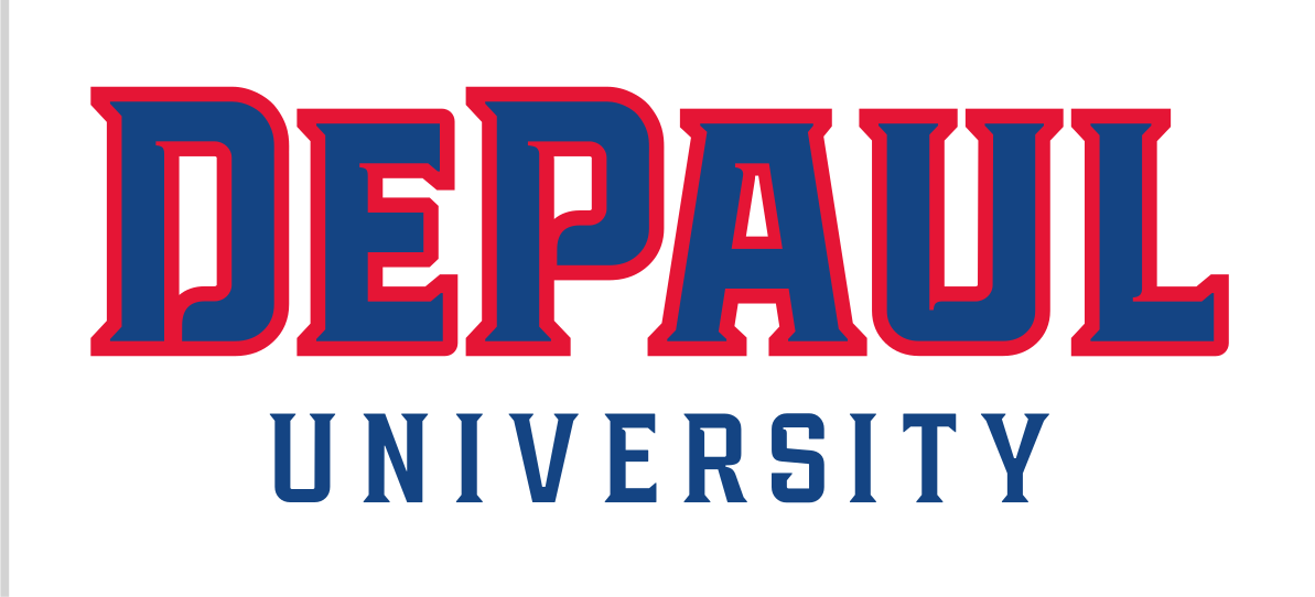 DePaul University, stacked wordmark, red/blue variant, cell 17