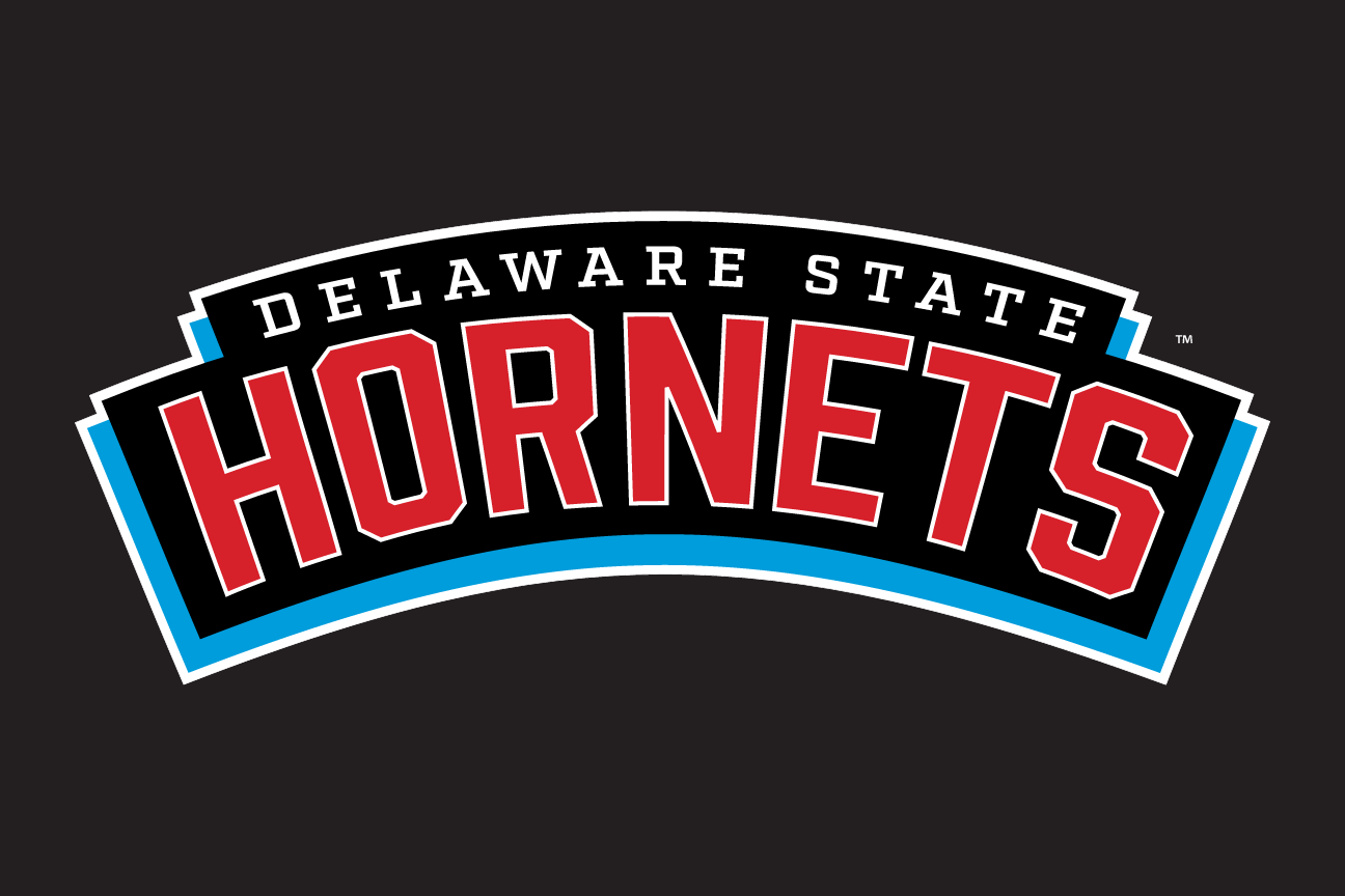 Delaware State Hornets wordmark, color on dark variant, cell 6