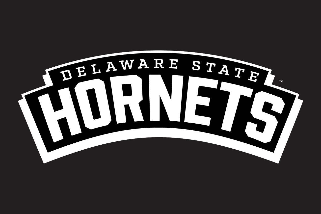 Delaware State Hornets wordmark, white on dark variant, cell 7