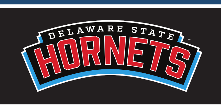 Delaware State Hornets wordmark, color on dark variant, cell 6