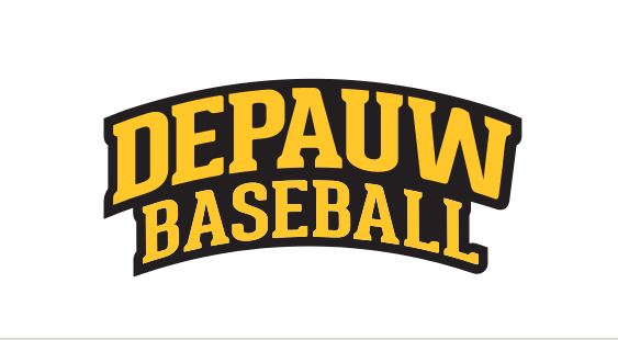 DePauw Baseball wordmark, yellow with black outline on white variant, cell 26