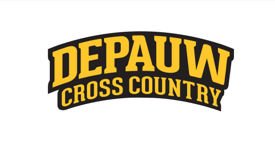DePauw Cross Country wordmark, yellow with black outline on white variant, cell 32