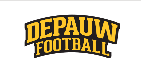 DePauw Football wordmark, yellow with black outline on white variant, cell 36