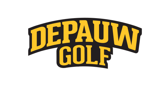 DePauw Golf wordmark, yellow with black outline on white variant, cell 38
