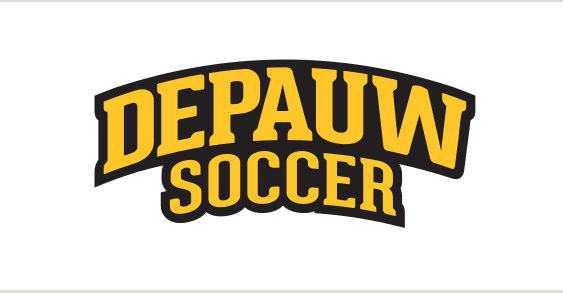 DePauw Soccer wordmark, yellow with black outline on white variant, cell 42