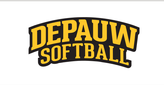 DePauw Softball wordmark, yellow with black outline on white variant, cell 44