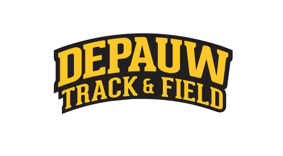 DePauw Track & Field wordmark, yellow with black outline on white variant, cell 50