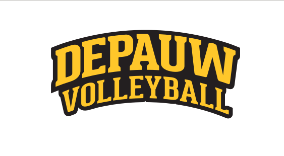 DePauw Volleyball wordmark, yellow with black outline on white variant, cell 52