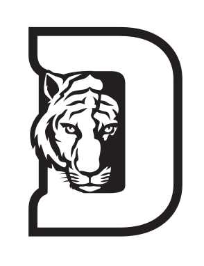 Athletic D Mark, white with tiger head, black outline variant, cell 62
