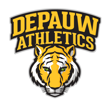 DePauw Athletics logo, yellow/black with tiger head variant, cell 80