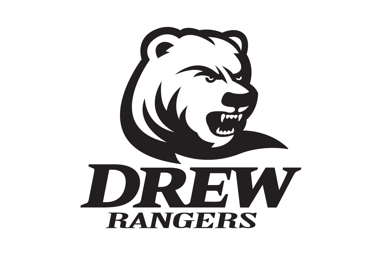 Ranger Bear with Drew Rangers wordmark, black and white, on black variant, cell 16