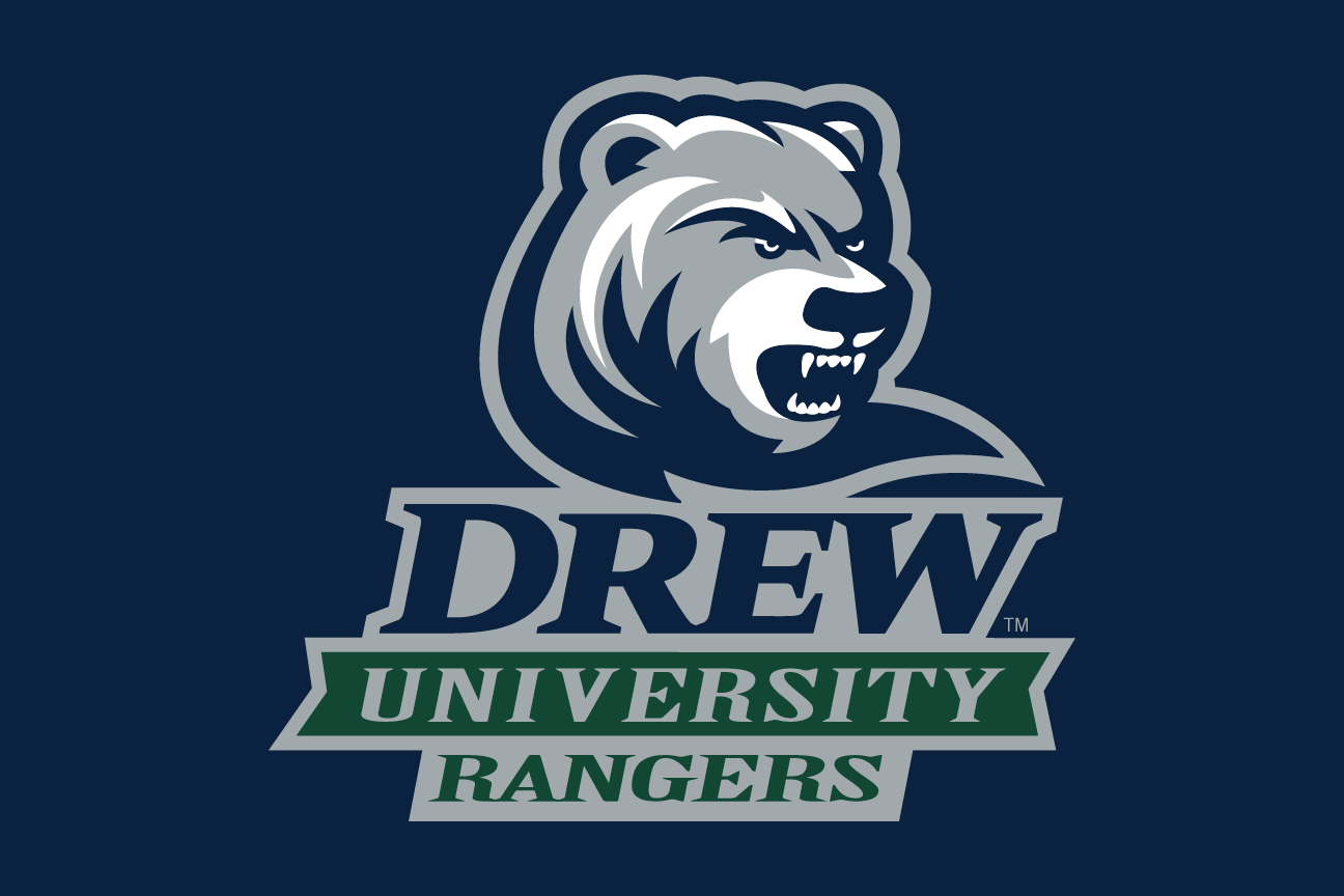 bear head with Drew University Rangers wordmark, reverse color variant, cell 22