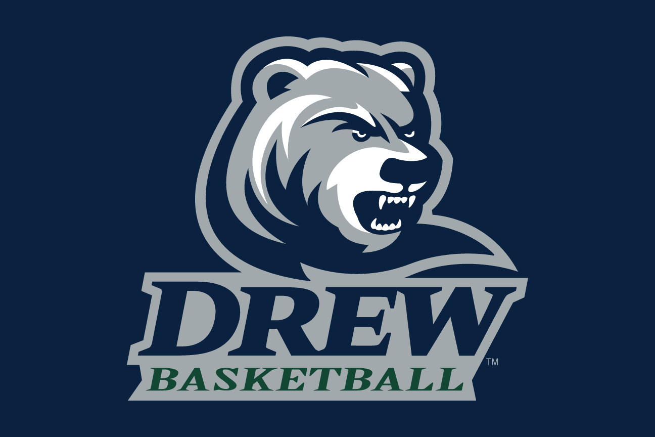 Drew Basketball logo, color on navy variant, cell 34