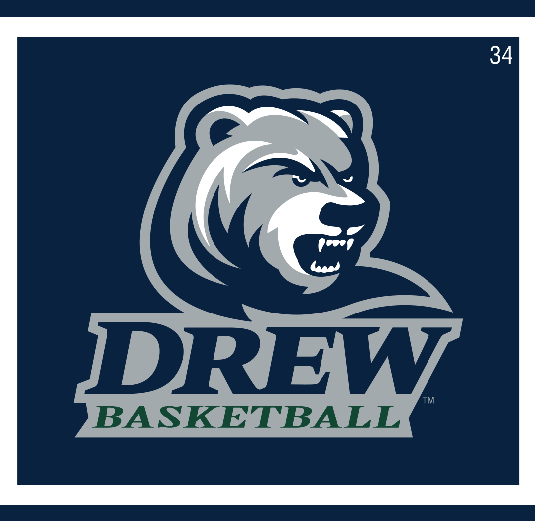 Drew Basketball logo, color on navy variant, cell 34
