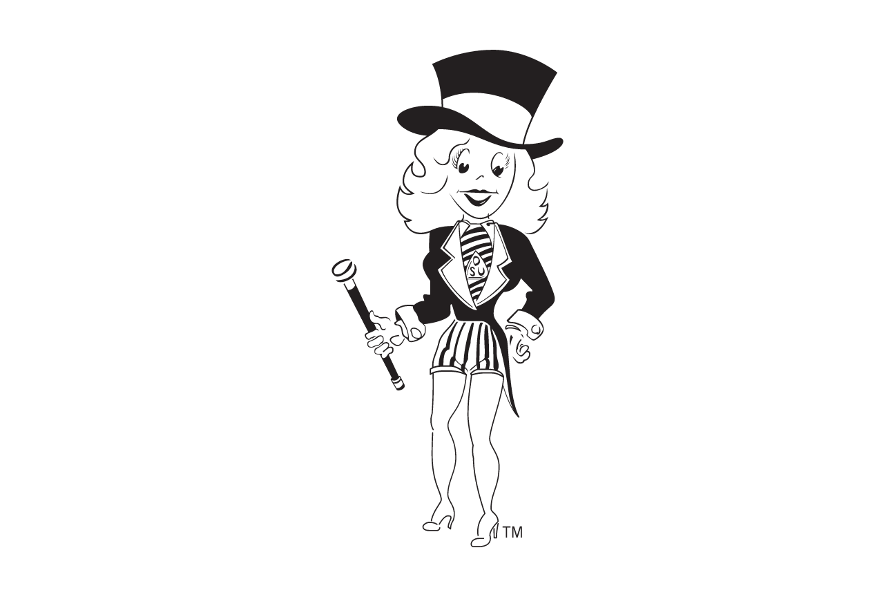Lady Statesman mascot, black and white line art variant, cell 14