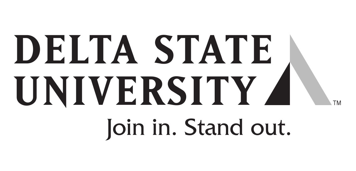 Delta State University institutional mark with tagline, black/gray on white variant, cell 7