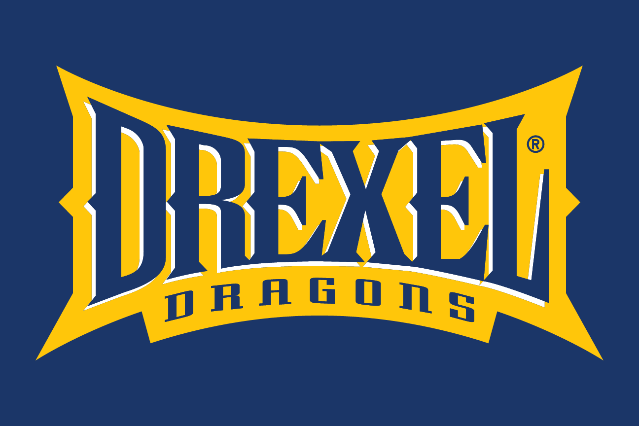 Drexel Dragons wordmark, full color on navy variant, cell 14