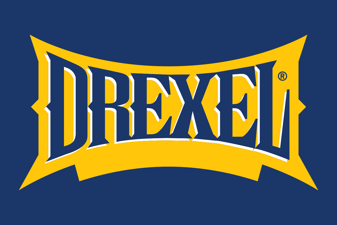 Drexel wordmark, full color on navy variant, cell 17
