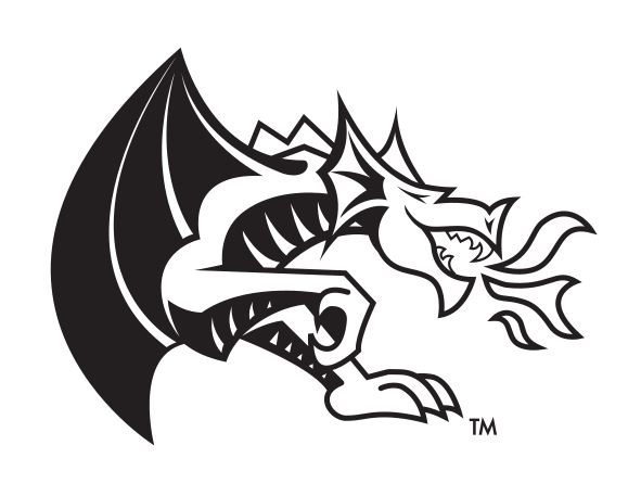 Drexel Dragons secondary head logo, black and white variant, cell 6