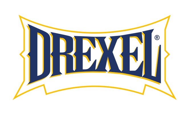 Drexel wordmark, full color on white variant, cell 16
