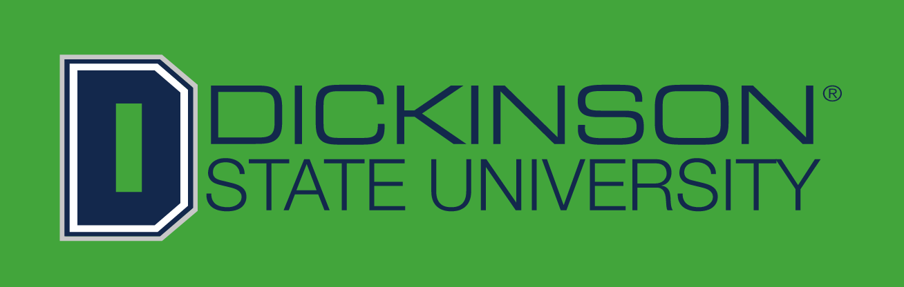 Dickinson State University logo, primary color on green background variant, cell 2