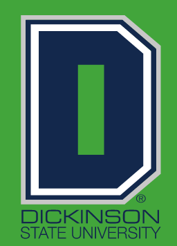 D logo with Dickinson State University text, primary color on green background variant, cell 9