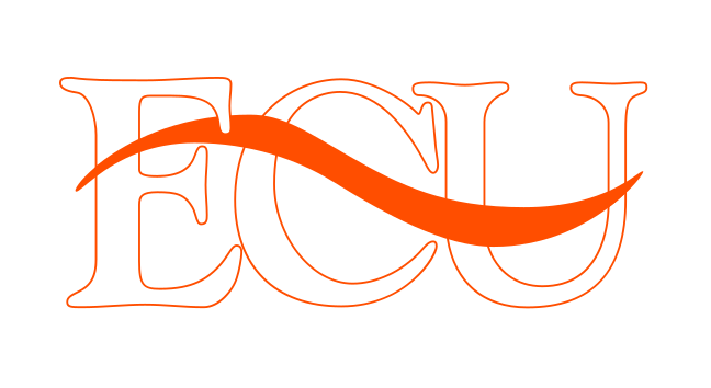 ECU wordmark, orange outline variant, cell 20