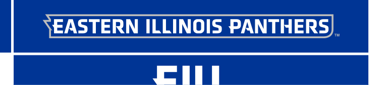Eastern Illinois Panthers wordmark, white on blue, horizontal outlined variant, cell 42