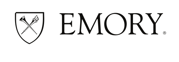 Emory shield with wordmark, black, horizontal variant, cell 6