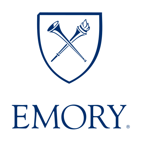 Emory shield with wordmark, blue, shield above wordmark variant, cell 10