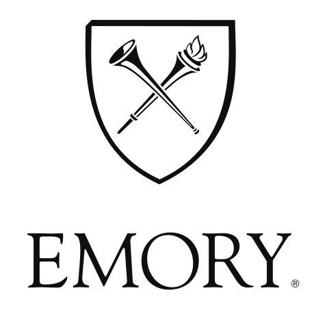 Emory shield with wordmark, black, shield above wordmark variant, cell 12