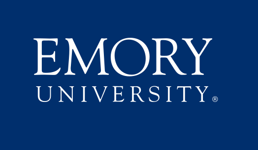Emory University wordmark, stacked, white variant, cell 23