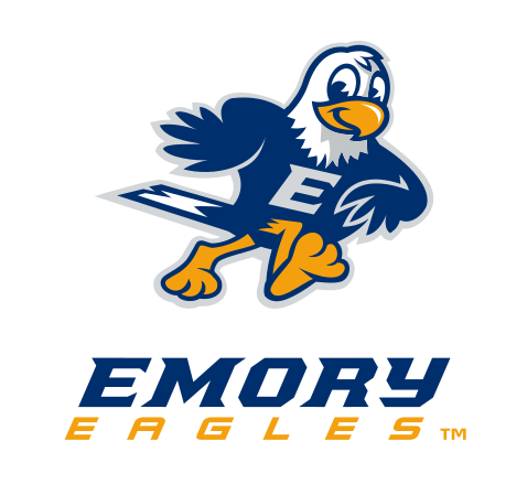 Swoop mascot with Emory Eagles wordmark, full color, facing left variant, cell 82