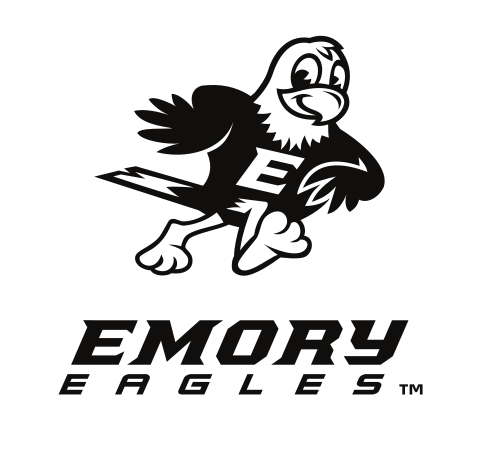 Swoop mascot with Emory Eagles wordmark, black, facing left variant, cell 85
