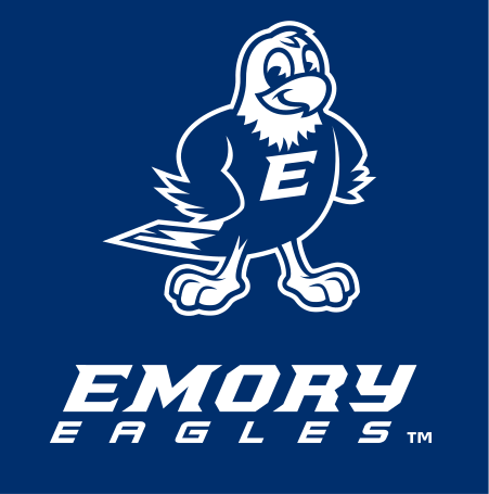 Swoop mascot with Emory Eagles wordmark, white knockout, facing forward variant, cell 88