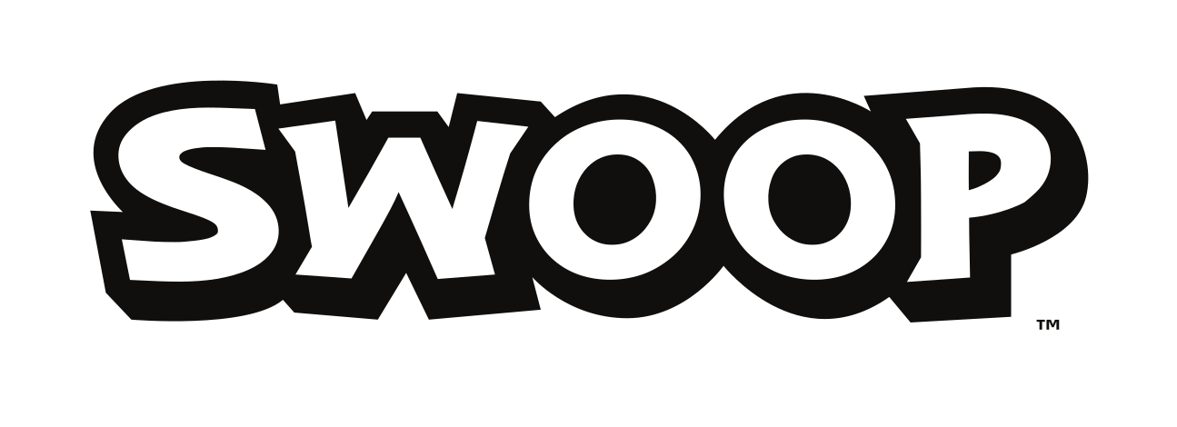 Swoop wordmark, black/white variant, cell 102