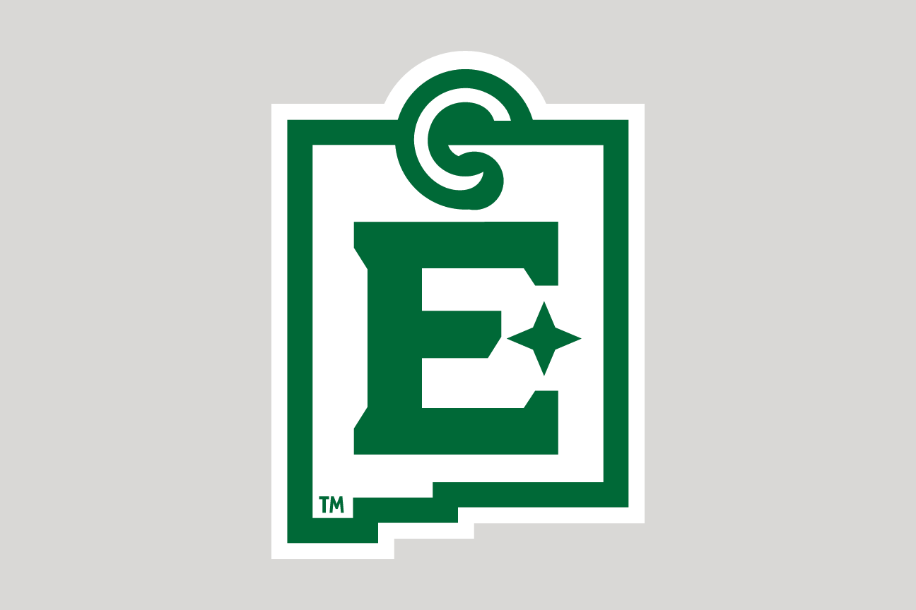 lettermark E with greyhound, green outline on white variant, cell 58