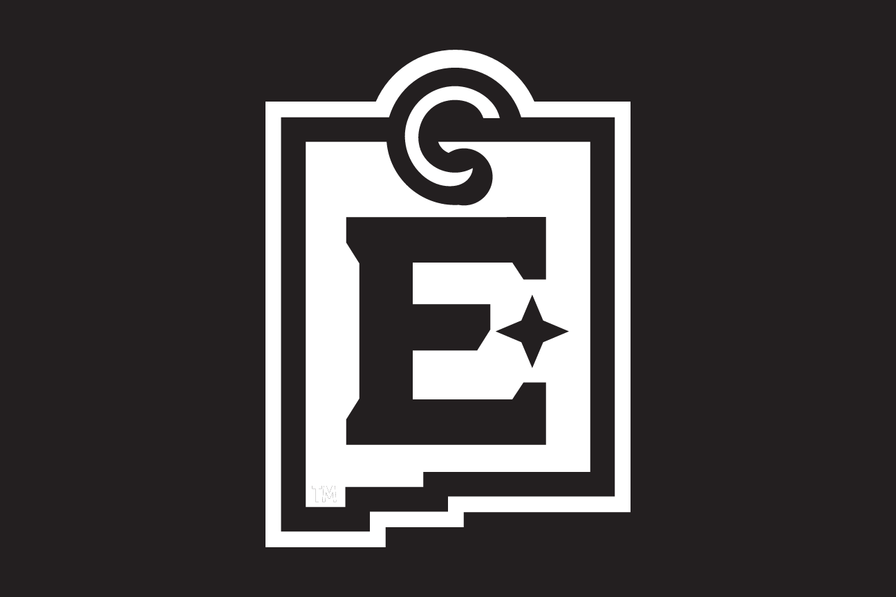 lettermark E with greyhound, white on black variant, cell 59