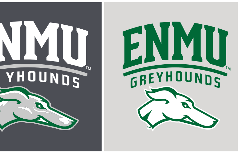 ENMU Greyhounds wordmark with head, black/white variant, cell 12