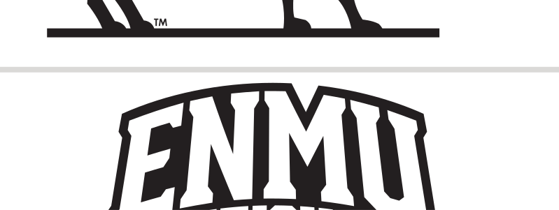 arched ENMU Greyhounds wordmark with head, full color on dark grey variant, cell 19