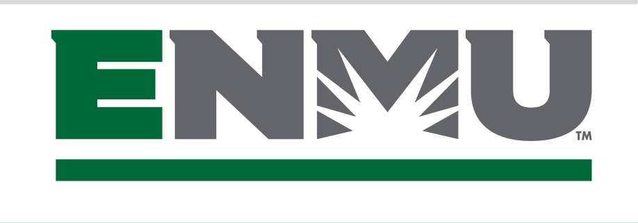 ENMU wordmark, horizontal, green and grey variant, cell 108