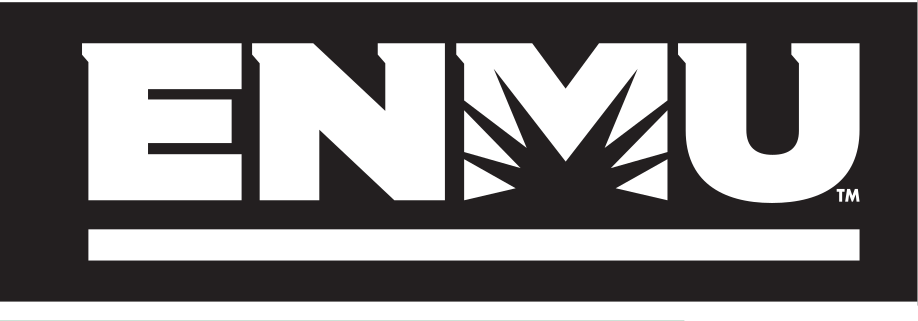 ENMU wordmark, horizontal, white on black variant, cell 110