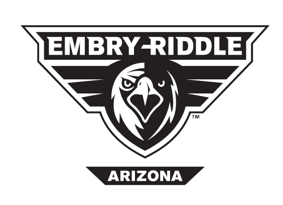 Embry-Riddle Aeronautical University - Prescott, primary logo with Arizona, black and white variant, cell 20